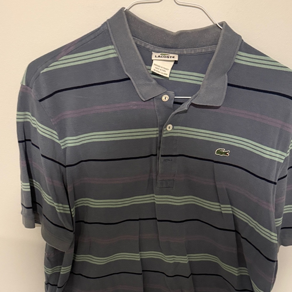 Lacoste Men's Polo Shirt - Blue with Teal, black and Purple Stripes